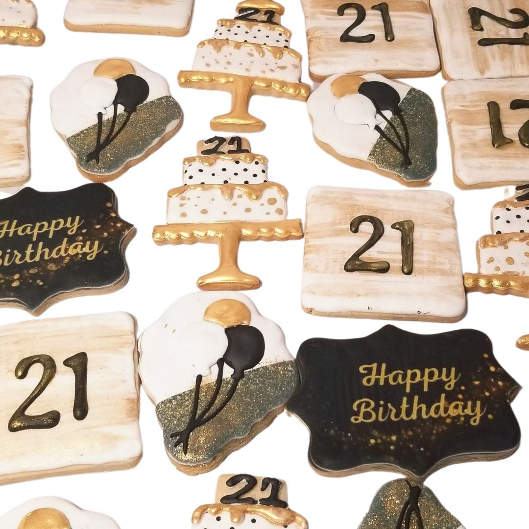 Decorated Cookies | Black and Gold 21st Birthday
